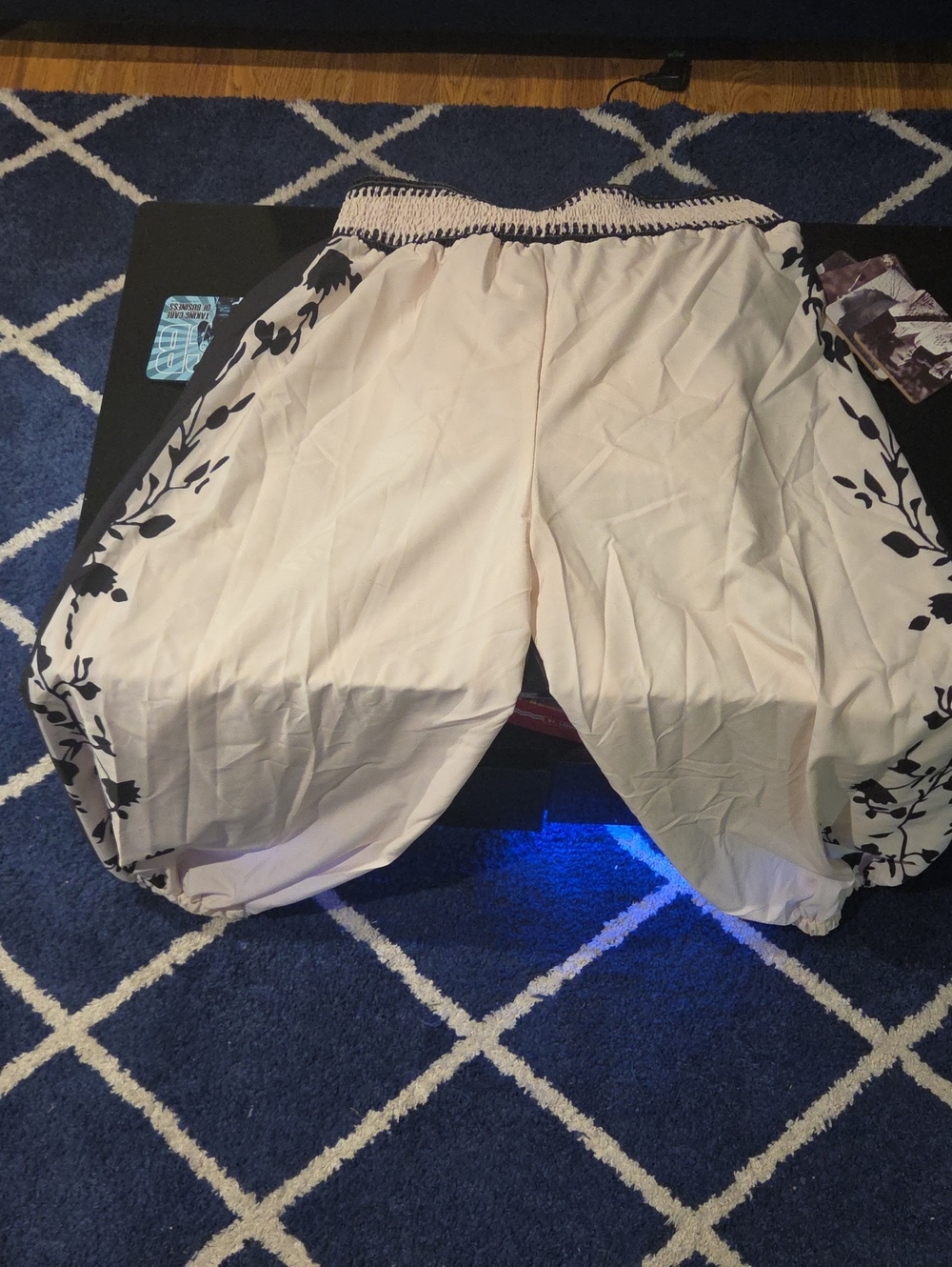 SHEIN Cream Harem  Pants with Black Floral Trim